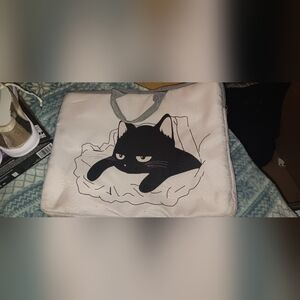 Cat Print Laptop Bag- Black and White